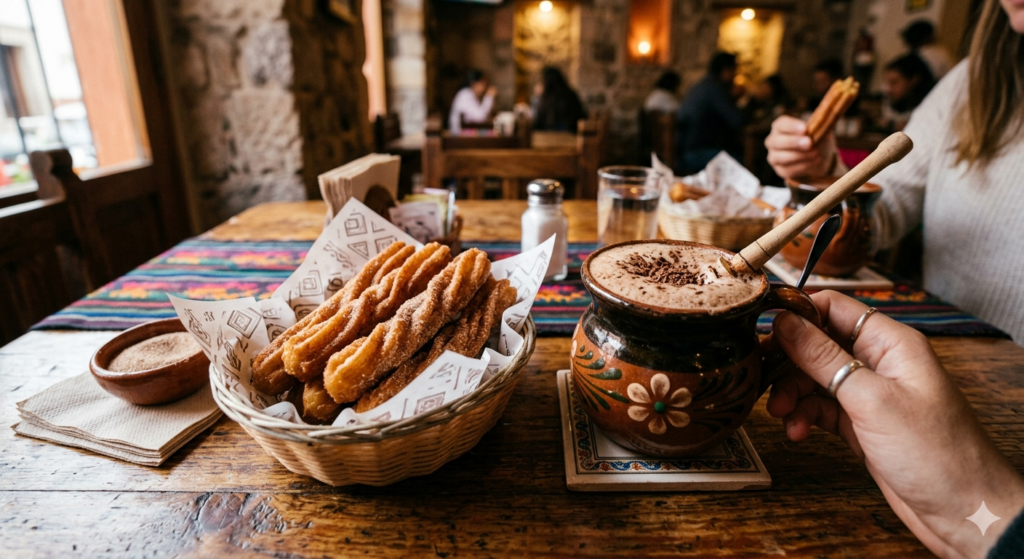 churros and chocolate mexican Food